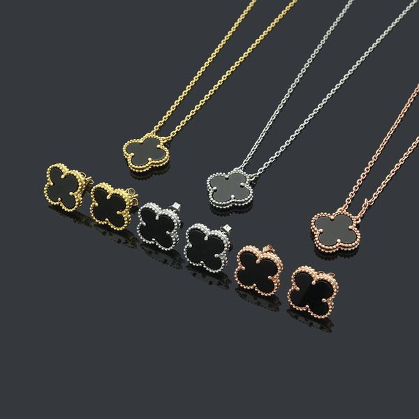 

18 mix styles women luxury designer necklace earrings single flower pendant brass set wholesale, Silver