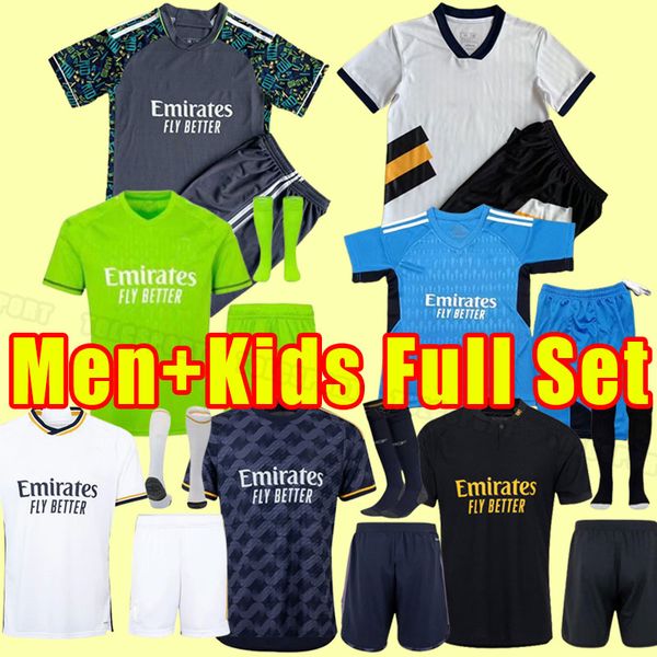 

men kids full set benzema soccer jerseys 23 24 football shirt vini jr modric rodrygo rudiger 2023 2024 camavinga casemiro real madrids belli, Black;yellow