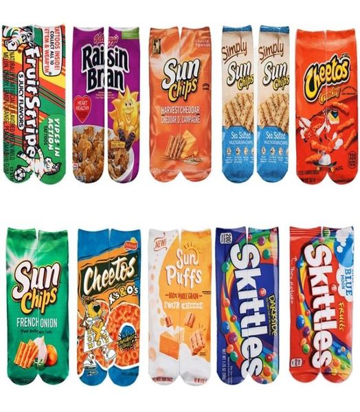 

men039s novelty socks funny 3d socks printing potato chips food crazy girls custom long socks stocking for woman 40cm1633674, Black;white