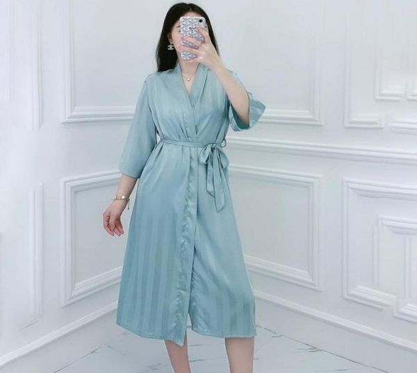 

casual robe sleepwear women satin striped kimono bathrobe gown intimate lingerie silky nightwear nightdress homewear8102767, Black;red