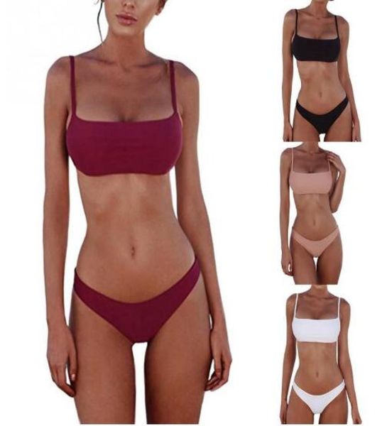 

new summer women solid bikini set pushup unpadded bra swimsuit swimwear triangle bather suit swimming suit biquini6464922, White;black