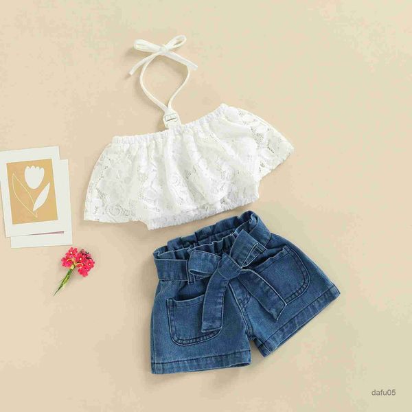 

clothing sets 2022-02-09 lioraitiin 1-5years toddler baby girl 2pcs summer clothing set sleeveless lace solid vest denim shorts r230814, White