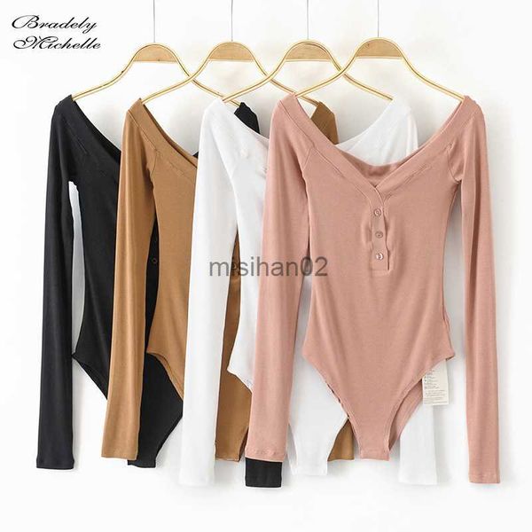 

women's jumpsuits rompers bradely michelle casual long sleeve off shoulder slim knitted bodysuits women club streetwear jumpsuits for w, Black;white