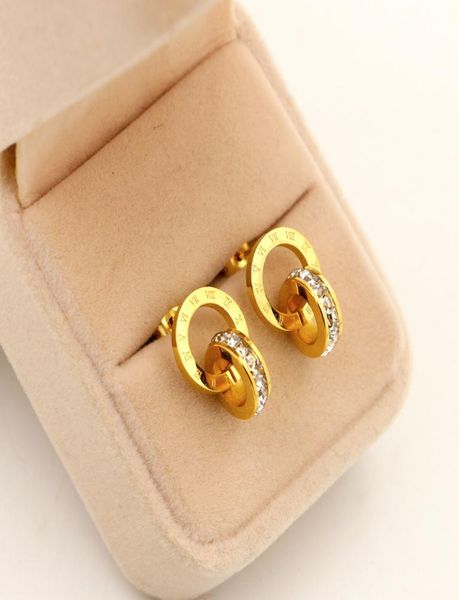 

fashion brand titanium steel small square stud roman earring jewelry 18k gold plated silverrose color for woman gift3032534, Golden;silver