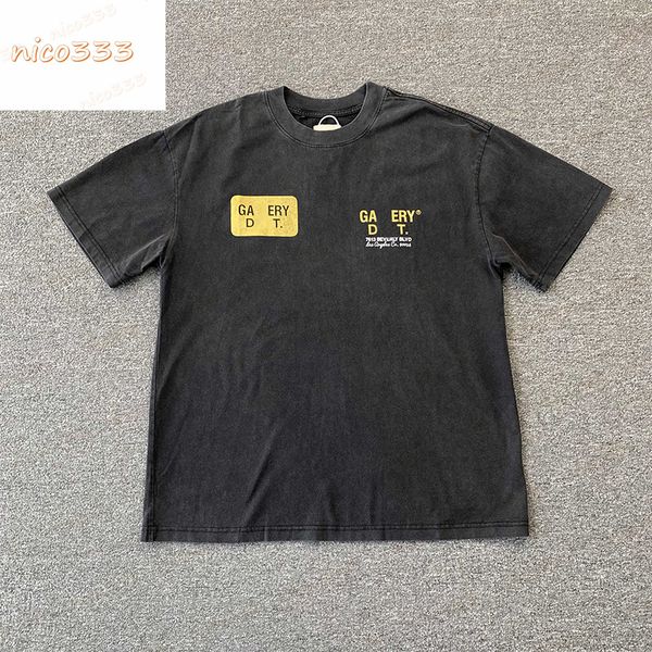 

23ss new ga depts card letters washed and old cotton round neck with men and women american tide casual short sleeve, White;black