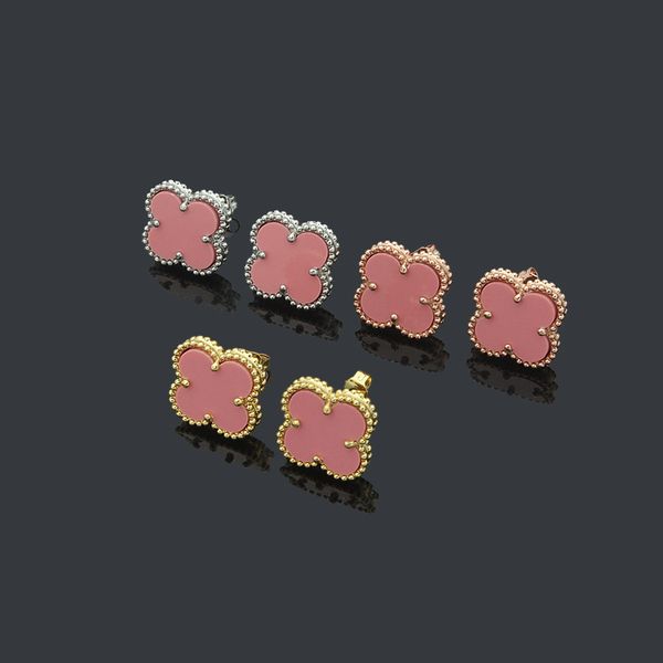 

pink color women luxury designer studs classic engagement couple brand earrings, Golden;silver