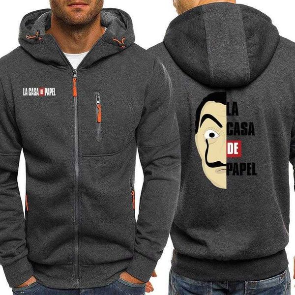 

la casa de papel designer hoodies costume face sweatshirt men's raglan pullover the house paper hoody men autumn tracksuit streetwear b, Black