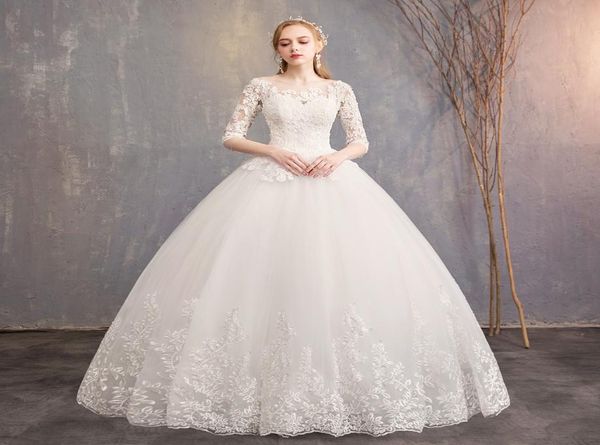 

tulle ball gown wedding dresses with lace appliques 2019 half sleeves bride dress vestido de novia5770852, White