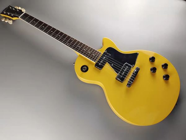 

standard electric guitar, tv yellow, black p90 pickup, retro cream tone harmonic, available in stock, fast shipping