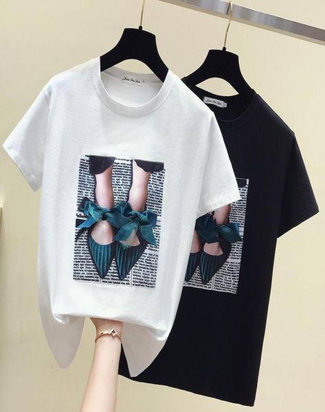 

womens tshirt short sleeve summer ladies bow black white tshirt cotton o neck loose women summer 1118827