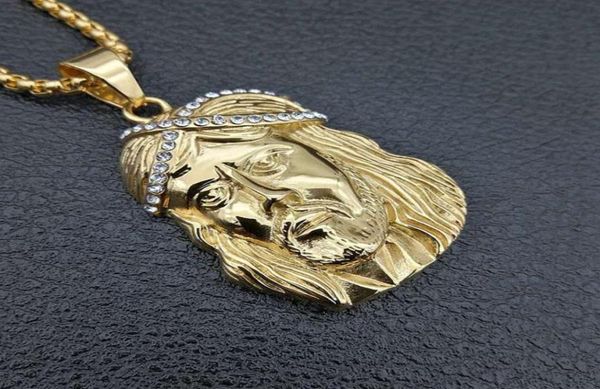 

pendant necklaces hip hop stainless steel gold color iced out chains jesus head necklace for menwomen jewelry gifts8012767, Silver