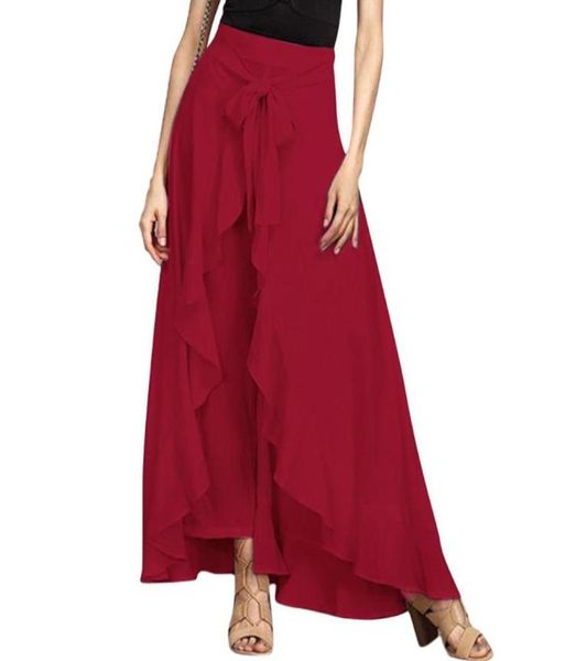 

style women high waist maxi skirt with irregular hem aline lace up ruffled long skirts for summer ladies quality1283224, Black