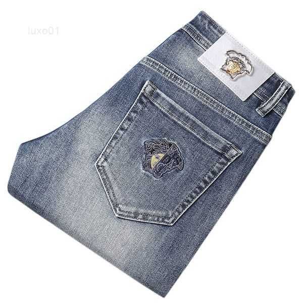 

new jeans chino pants pant men's trousers stretch autumn winter close-fitting jeans cotton slacks washed straight business casual vh75, Blue