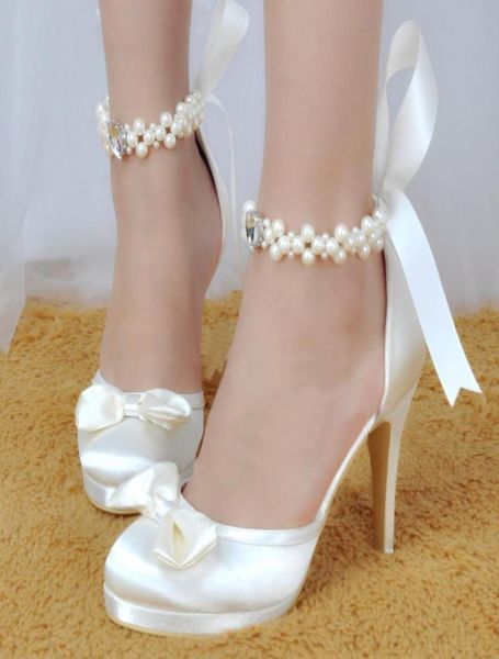 

wedding shoes with bowknot crystals pearl comfortable silk bridal shoes laceup evening shoes party prom6020799, Black