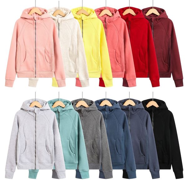

yoga hoodie lululemens women's scuba plus velvet thickening jacket hoodie sport zipper terry cloth designer sweater clothing loose shor, Black