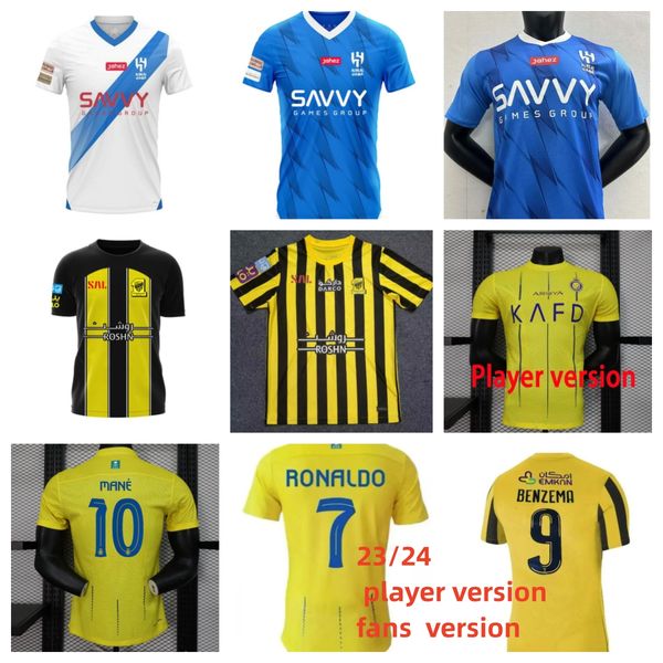 

23 24 al nassr fc soccer jerseys hilal ittihad fans player version mane benzema fotana neves ronaldo konan kante al-ittihad 2023 2024 brozov, Black;yellow