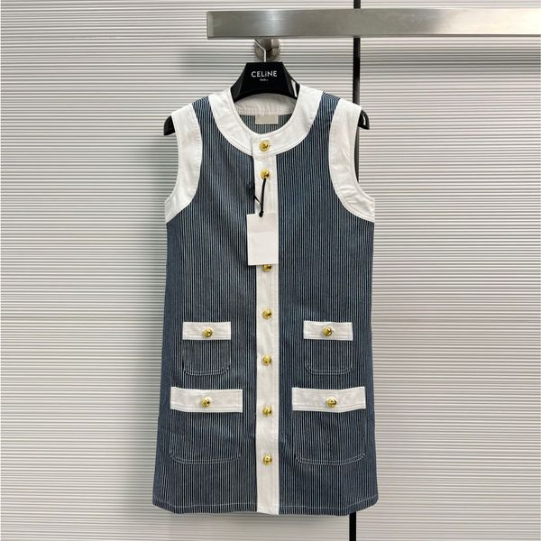 

womens dress european fashion brand blue striped denim tank mini dress, Black;gray