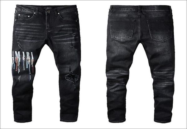 

23ss designer jeans mens denim embroidery pants fashion holes trouser us size 2840 hip hop distressed zipper trousers for male 207330151, Blue