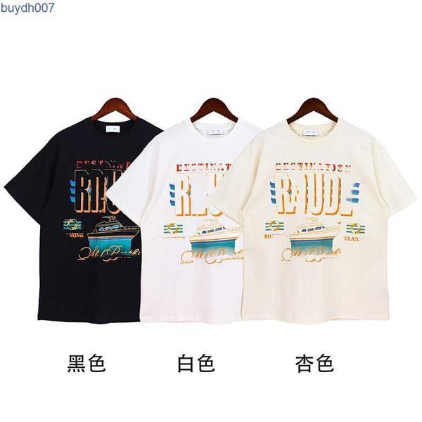 

w4q4 men's t-shirts rhude23ss summer new navy ship letter print loose versatile casual women's same short sleeve, White;black