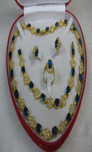 

14k yellow gold blue sapphire necklace bracelet ring set019573861, Silver