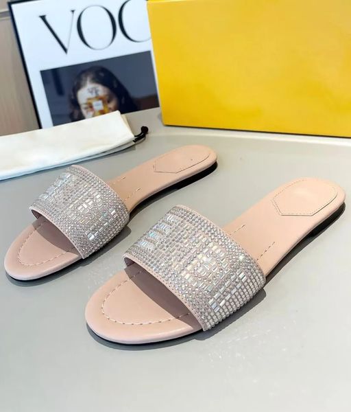 

summer luxury signature sandals shoes women wide band slides flats baguette crystal embroidery lady sandalias elegant brand walking slip on, Black