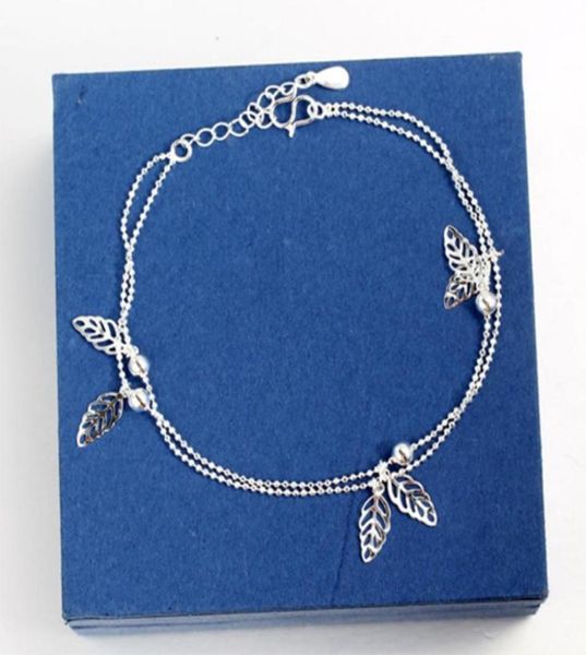 

whole2016 women 925sterlingsilver anklet leaf ankle bracelet bead anklets for women fashion foot jewelry new body chains9656558, Red;blue
