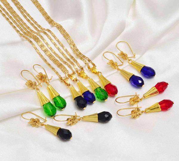 

anniyo hawaiian flower jewelry sets colored crystal pendant necklace earrings guam micronesia chuuk kiribati african gift2655254, Black