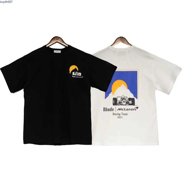 

thd2 men's t-shirts 23 fashion brand rhude co-branded racing sunset printed short-sleeved for men women high street loose half-sleeve, White;black