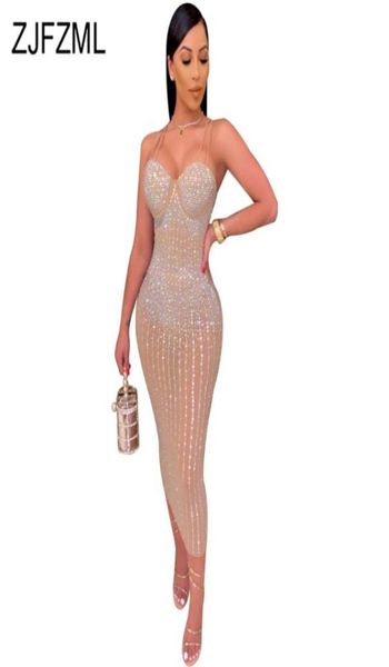 

casual dresses black/apricot sparkly rhines bandage dress women spaghetti strap sleeveless party backless translucent vestidos5503302, Black;gray