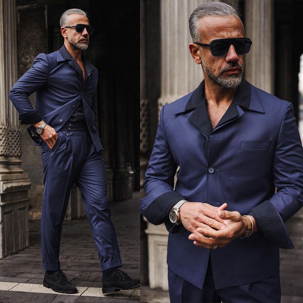 

luxury men suits for wedding slim fit groom wear business office tuxedos 2 pcs coat with pants prom evening party customize, Black;gray