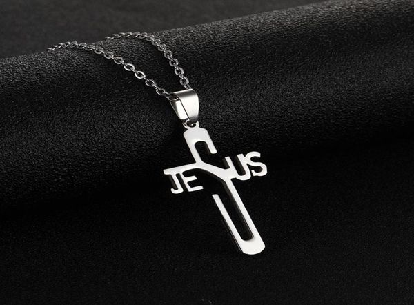 

jesus cross necklace pendant stainless steel necklaces for women men fashion jewelry will and sandy3385145, Silver