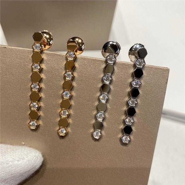

fashion designer chaumet v gold plated mijin cnc craft shop diamond shangmei honeycomb earrings female handmade inlaid with song same ear or, Golden