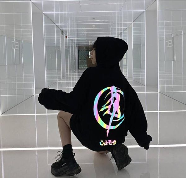 

harajuku sailor moon hoodie streetwear korean ulzzang kawaii cartoon sweatshirts pullovers oversized hooded streetwear hoodies y202694791, Black