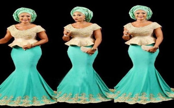 

aso ebi black girls mermaid evening gowns scoop cap sleeves peplum african prom dress long lace appliques beads formal cocktail pa3068101