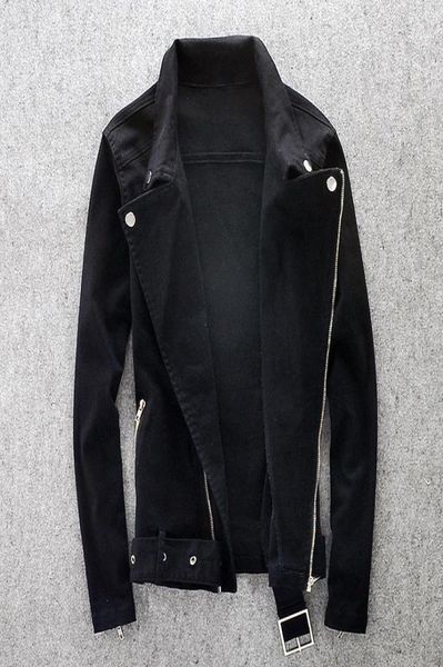 

men039s jackets biker denim jacket men multi zipper belt jeans punk slim fit streetwear outwear male1124050, Black;brown