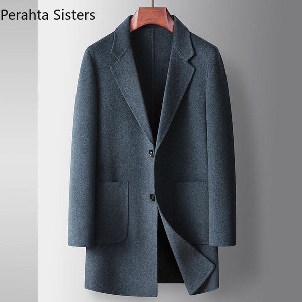 

men s jackets luxury handmade double sided wool trench coat men autumn winter medium length business leisure woolen overcoat outerwear 23081, Black;brown