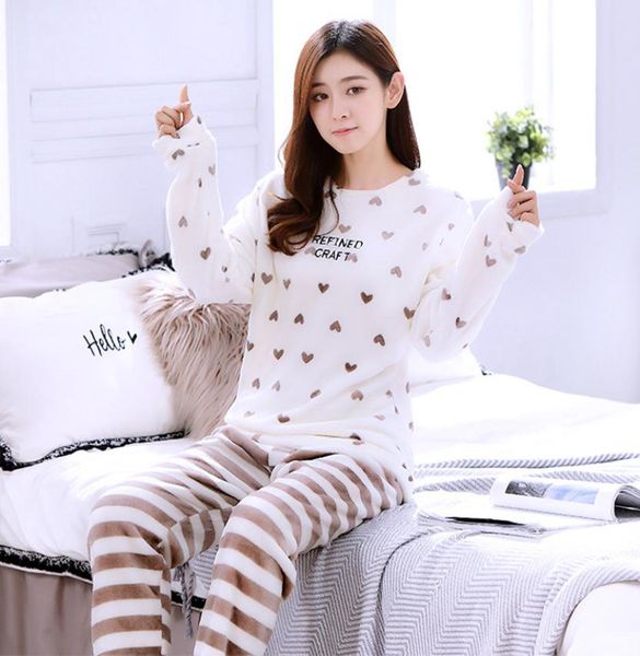 

thickening women winter flannel pajamas female coral fleece pajama sets sleepwear velvet white longsleeve casual nightgown9874132, Black;red