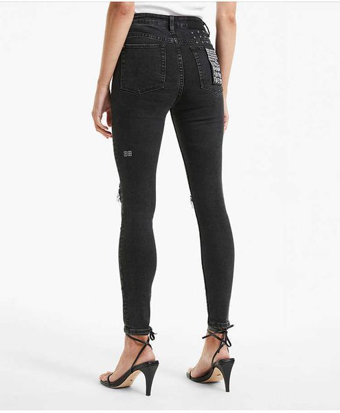 

australian trendy brand ksub pure original tail goods women's black gray slim fitting elastic knee hole small leg denim pants, Blue