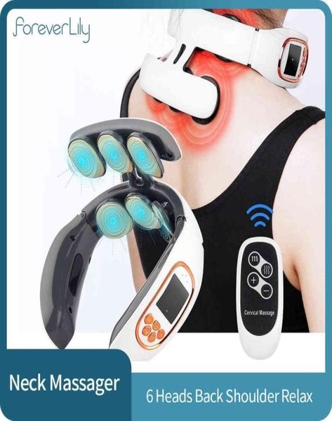 

6 heads smart electric neck and back pulse massager tens wireless heat cervical vertebra relax pain kneading massage machine6175332