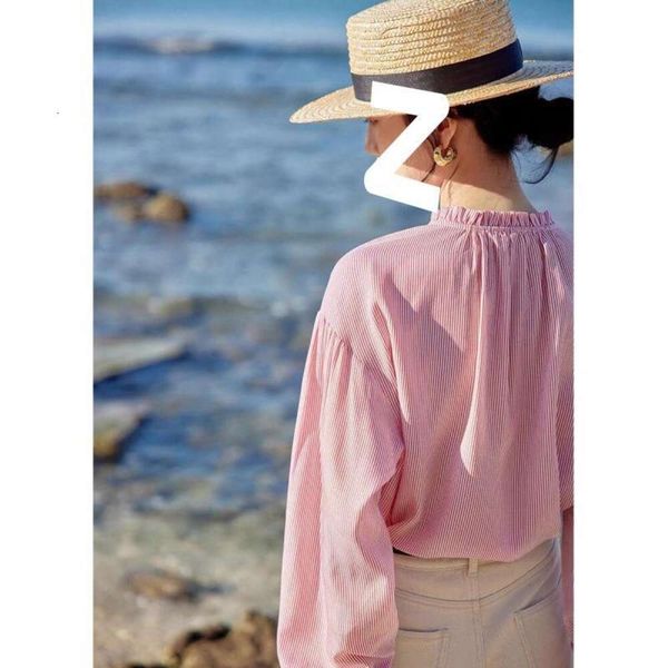 

french design loose long sleeved striped shirt for women early spring style sweet niche unique top, White