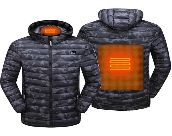 

men 2020 electric usb heated camouflage jacket men coat waistcoat coat thermal softshell heated jacket cotton clothing heating cl02448584, Black