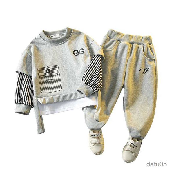 

clothing sets spring autumn children clothing suits for boys girls stripe fake two-piece long sleeve hoodies pants 2pcs outfits kids baby su, White