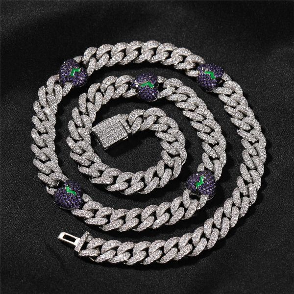 

iced out chain 9mm cuban chain love inlaid zircon full diamond necklace hip hop personality jewelry, Silver