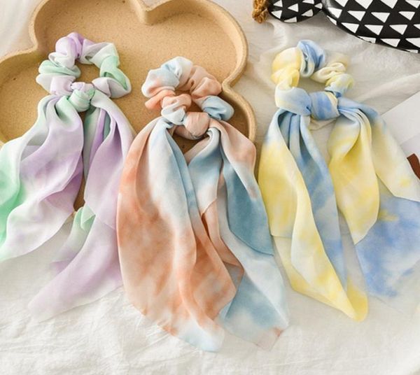 

ribbon scrunchies tiedyed chiffon hair bands elastic women girls hair ring circle fashion scrunchy ponytail holder hair accessori8696560, Slivery;white
