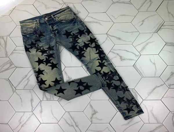 

hm315 mens jeans distressed motorcycle biker jean rock skinny slim ripped hole stripe fashionable snake embroidery de4904586, Blue