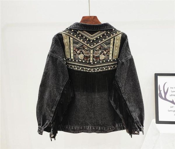 

women039s jackets 2021 harajuku denim jacket women spring bead flowers tassel streetwear autumn black jasjes dames loose lapel 7640838, Black;brown