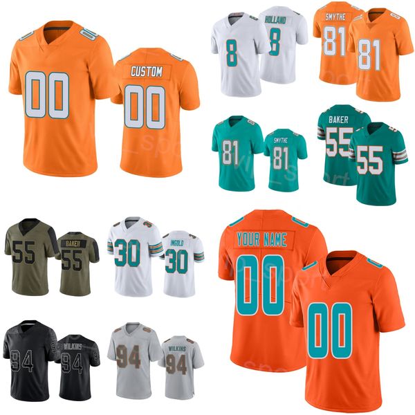 

team football 8 jevon holland jersey 81 durham smythe 30 alec ingold 11 cedrick wilson jr 55 jerome baker 1 tua tagovailoa 31 raheem mostert, Black;red