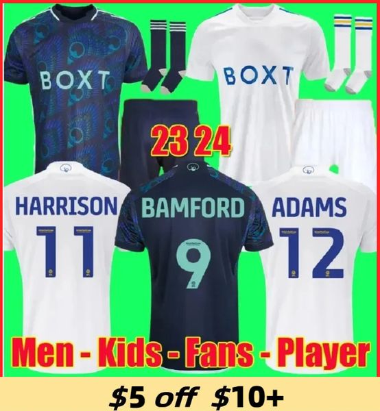

23 24 bamford llorente leeds unitedes soccer jerseys 2023 2024 adams aaronson harrison james men kids kit home away football shirt fans play, Black;yellow