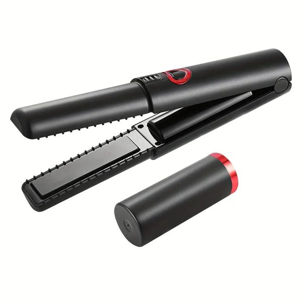 

missai yl0071mini cordless hair straightener usb rechargeable flat iron fast heating comb wireless heating comb hair straightening curler, Black