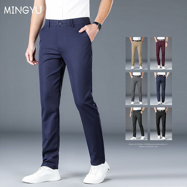 

men s pants brand clothing spring summer straight suit men business fashion red black blue solid color formal trousers large size 40 230814